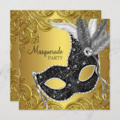 Black Gold Mask Masquerade Party Kaart (Voorkant / Achterkant)