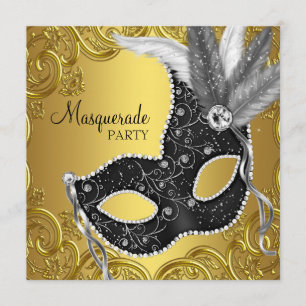 Black Gold Mask Masquerade Party Kaart