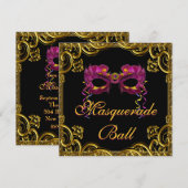 Black Gold Mask Masquerade Party Kaart (Voorkant / Achterkant)