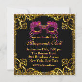 Black Gold Mask Masquerade Party Kaart (Achterkant)