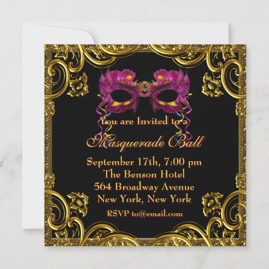 Black Gold Mask Masquerade Party Kaart (Achterkant)