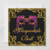 Black Gold Mask Masquerade Party Kaart (Voorkant)
