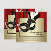 Black Gold Mask Red Black Masquerade Party Kaart (Voorkant / Achterkant)