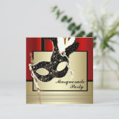 Black Gold Mask Red Black Masquerade Party Kaart (Staand voorkant)