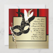 Black Gold Mask Red Black Masquerade Party Kaart (Achterkant)