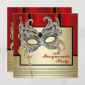 Black Gold Mask Red Black Masquerade Party Kaart (Voorkant / Achterkant)