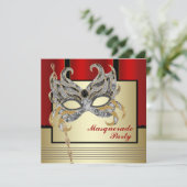 Black Gold Mask Red Black Masquerade Party Kaart (Staand voorkant)