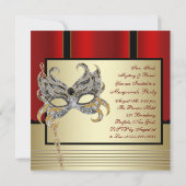 Black Gold Mask Red Black Masquerade Party Kaart (Achterkant)