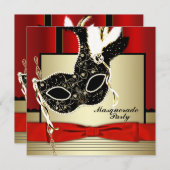 Black Gold Mask Red Black Masquerade Party Kaart (Voorkant / Achterkant)