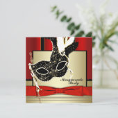 Black Gold Mask Red Black Masquerade Party Kaart (Staand voorkant)