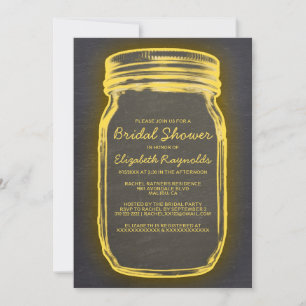Black & Gold Mason Jar Bridal Shower-uitnodigingen Kaart