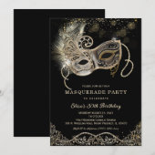 Black Gold Masquerade Birthday Uitnodiging (Voorkant / Achterkant)