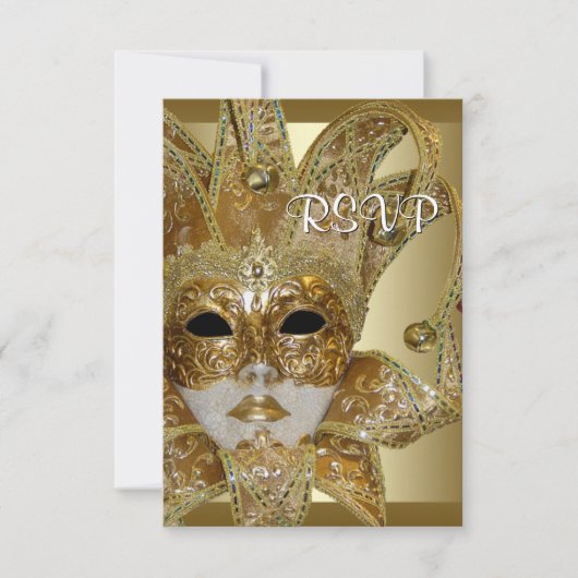 Black Gold Masquerade Feest RSVP Kaartje (Voorkant)