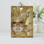 Black Gold Masquerade Feest RSVP Kaartje (Staand voorkant)