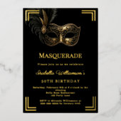 Black gold Masquerade luxury birthday party Folie Uitnodiging (Voorkant)