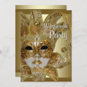 Black Gold Masquerade Party Kaart (Voorkant / Achterkant)