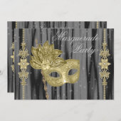 Black Gold Masquerade Party Kaart (Voorkant / Achterkant)