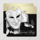 Black Gold Masquerade Party Kaart (Voorkant / Achterkant)