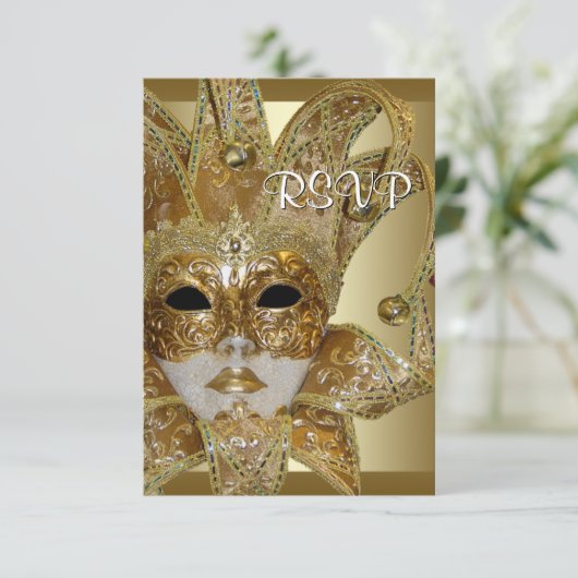 Black Gold Masquerade Party RSVP (Staand voorkant)