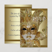 Black Gold Masquerade Party RSVP Kaartje (Voorkant / Achterkant)