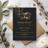 Black gold Masquerade party Sweet 16 Kaart
