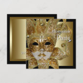 Black Gold Masquerade Party Uitnodigingen (Voorkant / Achterkant)