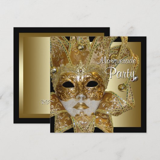 Black Gold Masquerade Party Uitnodigingen (Voorkant / Achterkant)