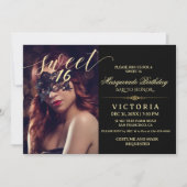 Black & gold Masquerade Sweet 16 Birthday Photo Kaart (Voorkant)