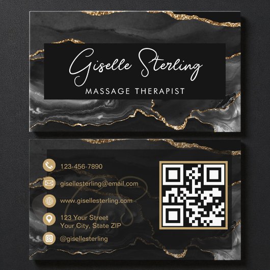 Black Gold Massage Therapist QR Code  Visitekaartje