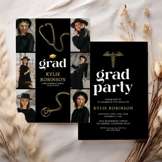 Black Gold Medische Foto Afstudeerfeest Kaart
