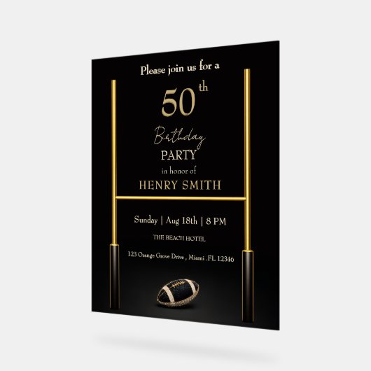 Black & Gold Men's Birthday Invitation Acryl Bord (Hoek)