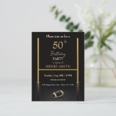 Black & Gold Men's Birthday Invitation Briefkaart (Staand voorkant)