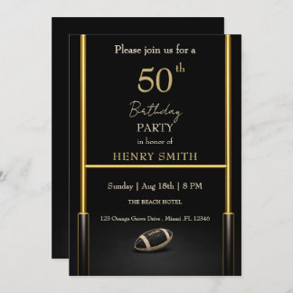 Black & Gold Men's Birthday Invitation Kaart