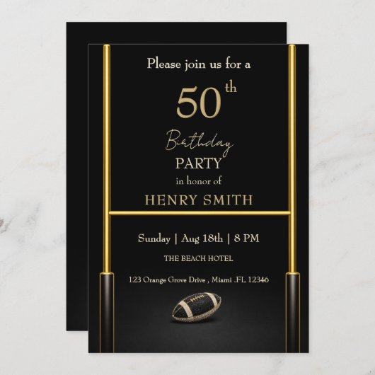 Black & Gold Men's Birthday Invitation Kaart (Voorkant / Achterkant)