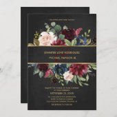 Black Gold Merlot Navy Floral Blooms Weddenschap Kaart (Voorkant / Achterkant)