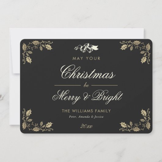 Black Gold Merry en Bright Holiday Cards Feestdagenkaart (Voorkant)