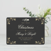 Black Gold Merry en Bright Holiday Cards Feestdagenkaart (Staand voorkant)