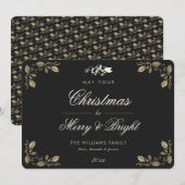 Black Gold Merry en Bright Holiday Cards Feestdagenkaart (Voorkant / Achterkant)