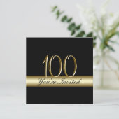 Black Gold Metal bedrukt 100e verjaardag Uitnodigi Kaart (Staand voorkant)