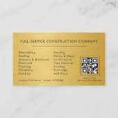 Black Gold Metal Handyman QR Code Construction Visitekaartje (Achterkant)