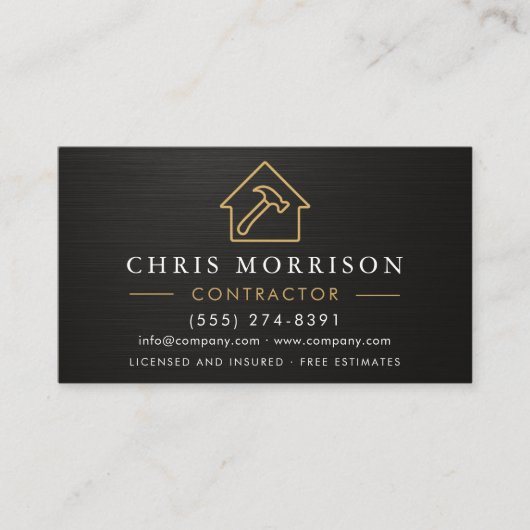 Black Gold Metallic Building Construction QR Code Visitekaartje (Voorkant)