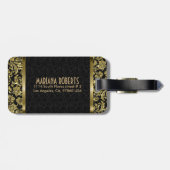 Black & Gold Metallic Floral Damascus-Gepersonalis Bagagelabel (Achterkant horizontaal)