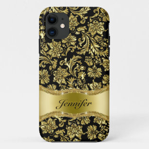 Black & Gold Metallic Floral Damascus-Gepersonalis Case-Mate iPhone Case