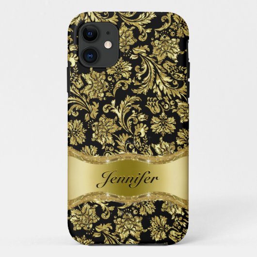 Black & Gold Metallic Floral Damascus-Gepersonalis Case-Mate iPhone Case (Achterkant)