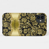 Black & Gold Metallic Floral Damascus-Gepersonalis Case-Mate iPhone Case (Achterkant (horizontaal))