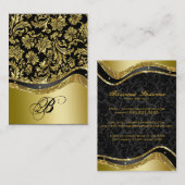 Black & Gold Metallic look Floral Damaskers Visitekaartje (Voorkant / Achterkant)