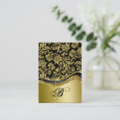 Black & Gold Metallic look Floral Damaskers Visitekaartje (Staand voorkant)