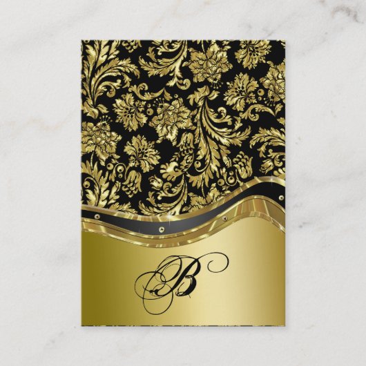 Black & Gold Metallic look Floral Damaskers Visitekaartje (Voorkant)