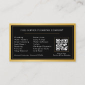 Black Gold Metallic Plumber Contractor QR Code Visitekaartje (Achterkant)