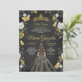 Black & Gold Mexican Charra Mis XV Anos Invite Kaart (Staand voorkant)